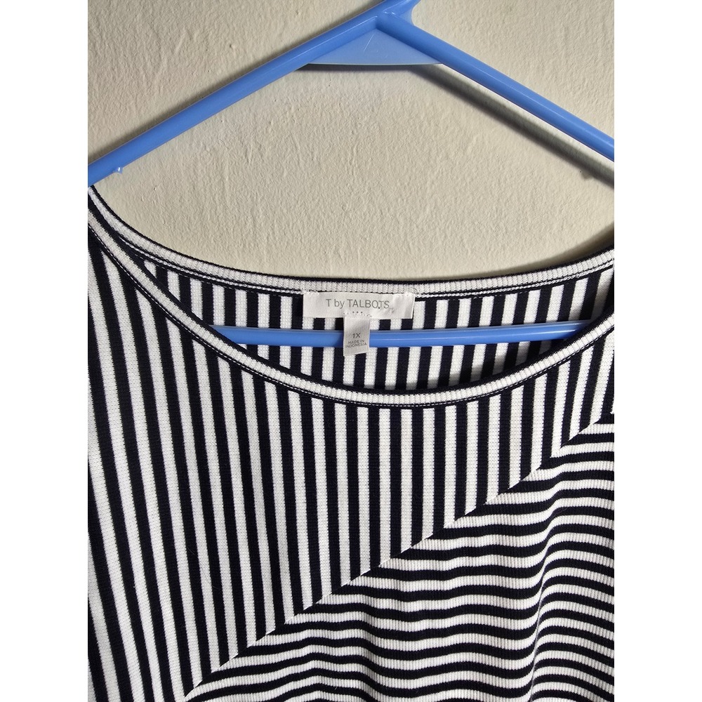 T by Talbots‎ Striped Long Sleeve Top Boat Neck Black White Plus Size 1X